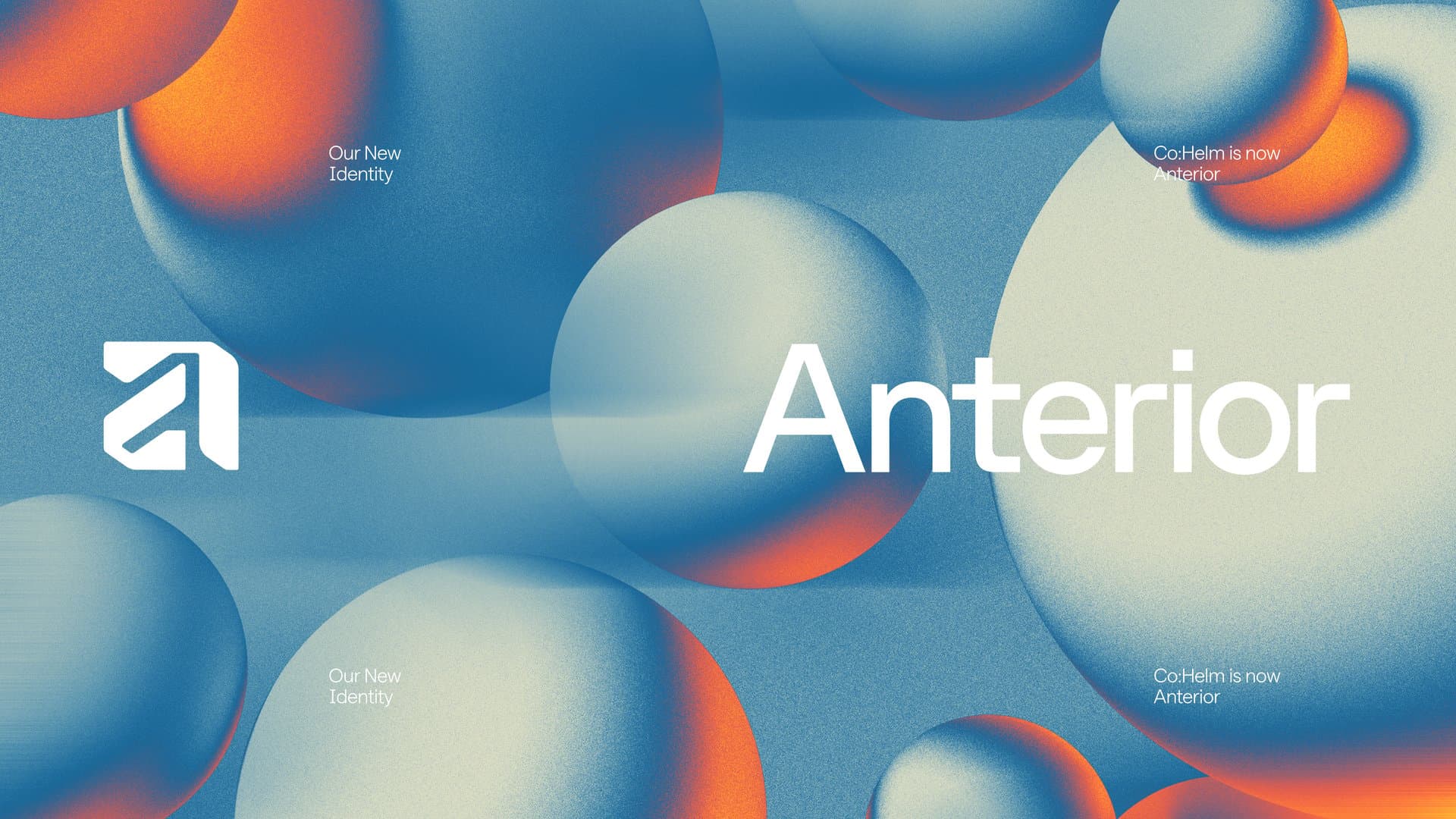 Graphic to announce Co:Helm rebranding to Anterior in the style of swiss modernism with a hint of acid.